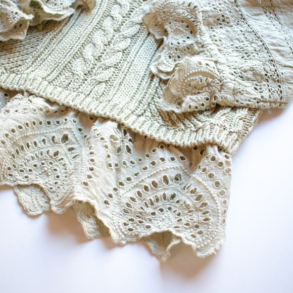 Anthropologie Pistachio Cable-Knit Lacey Sweater Size XXS - Picture 3 of 9